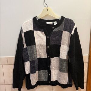 Croft & Barrow Black and White Plaid Cardigan
